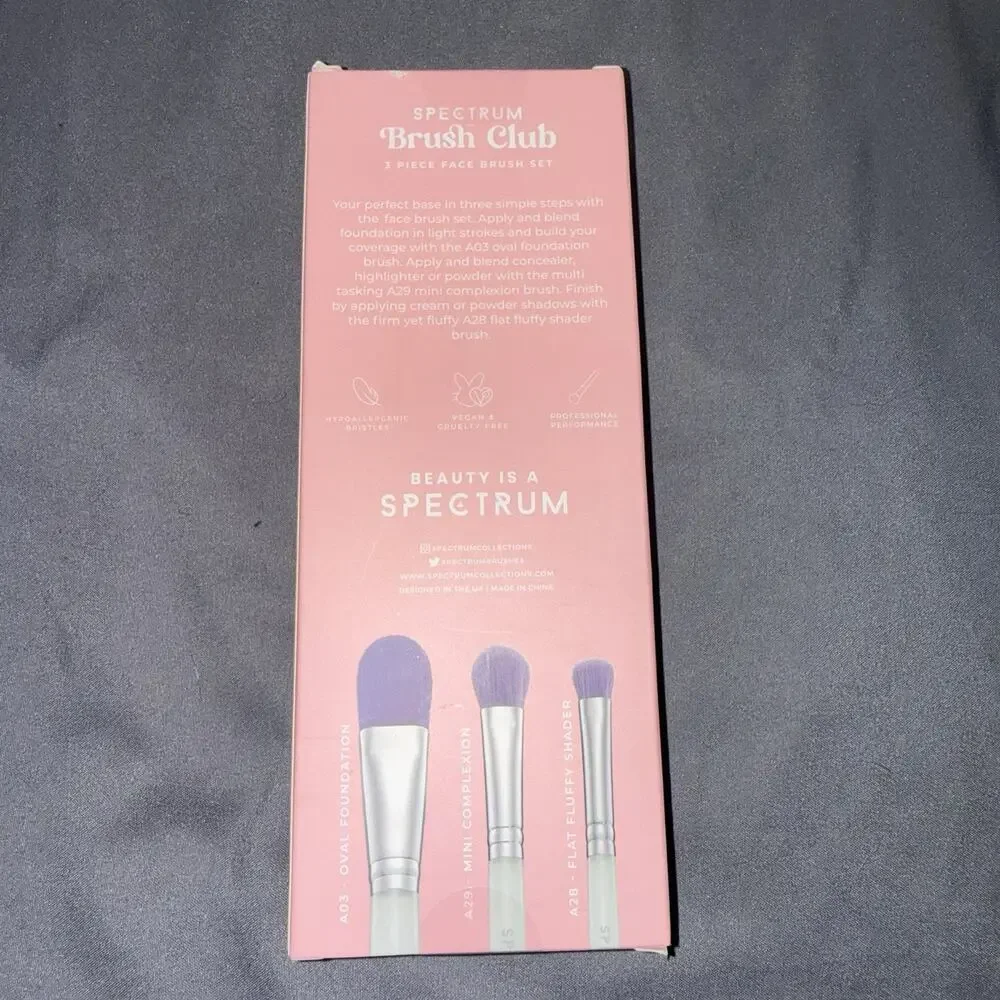 Spectrum Brush Club Professional Face Brush Set Purple Oval Mini Flat Fluffy